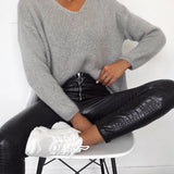 High Waist Crocodile Pattern Slim Zipper