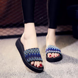 women Bohemia Floral Beach Sandals Striped bow Slippers Flip Flops For Women Summer slippers 3CM High heel