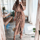 Short Sleeve Spring Dresses Fashion Summer Turn-down Collar Women Party Dress Elegant Button Office Lady Shirt