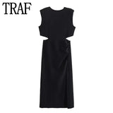 Cut Out Long Dress Women Summer Elegant Party Dresses For Women 2023 Rosy Sleeveless Midi Dress Woman Evening