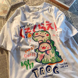 cartoon small dinosaur letter printing short-sleeved O-neck Tshirt women loose y2k top summer niche couple tshirt