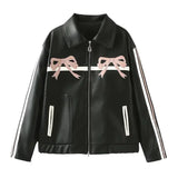 Black Bow Faux Leather Biker Jacket- Outfit
