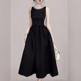 2025 New Summer Black Dress Female Light Luxury Hepburn Style Temperament Thin Vest
