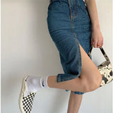 Stretch Split Jeans Skirt Women Korean High Waisted Slim Demin Skirts Faldas Mujer Moda 2021