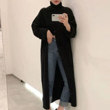 Women Knitted Sweater Spring Autumn Turtleneck Pullovers Loose Fork Knee Long Sleeve Knitted Sweater