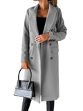 Women's Spring 2025 Coat Hair, Coat Solid Long Sleeve Double Buckle Bag Temperament
