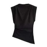 2025 New Female Fashion Sexy Diagonal Fold Decorative Shoulder Padded Top