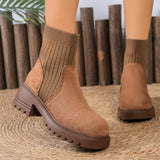 The Autumn Of 2025, The New Knitted Spliced Fashion Boots Thick Bottom And Sleeve Short Boots Korean Version Of Breathable Socks Boots
