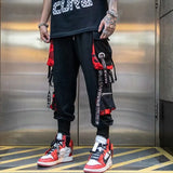 Fashion Brand Overalls Men's Personality Ribbons And Feet Korean Version Of The Trend Loose Street Hip-Hop Harlan