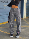 Cargo Pants Jeans Women High Waist Slim Fashion Streetwear ArmyGreen Big Pockets Y2k Vintage Baggy Denim Trousers