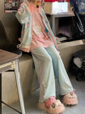 Streetwear Outfits 2024 Casual Fashion Cartoon Hoodies +Wide Leg Pants Female Japanese Harajuku Suit Y2k Two Piece