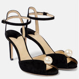 Temperament Fish Mouth Jc High-Heeled Sandals Pure Color Lace Sweet Pearl Toe High-Heeled Sandals Direct