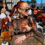 Women Autumn Fashion Long Sleeve Painting Printed Skinny Slim O Neck Bodysuit Romper Playsuit 2020 Fall