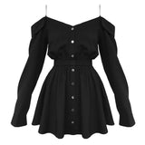 Gothic Shirt Dresses Black Button Y2K Robe Off Shoulder Women Sling Streetwear Long Sleeve A Line Grunge Punk
