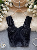 Sequin Velvet Sexy Tank Tops Women Mini Slim Fit Solid Backles Hotsweet Fashion Senior Outerwear Vintage Party