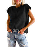 Zingj Women's Summer Cover Sleeve Top Casual Round Collar Loose Knit Sweater Jacket Woman-Outfit