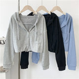 Zingj New Thin Hoodie Korean Version Loose Versatile Cardigan High Waist Jacket Short French Languid Lazy Wind Coat Female-Outfit