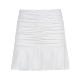 Casual White High Waisted Pleated Mini Skirts Women Ruched Preppy Style Short Skirt Ladies Summer Streetwear