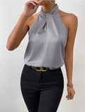 Women's Clothing 2025 Summer New Color Clove Hanging Neck Sleeveless Vest Ribbon Simulation Silk