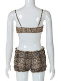 Leopard Print Ruffles Cami Bra Top and Shorts Set-Outfit