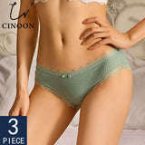 3pcs Sexy Lace Panties Women's Cotton Underwear Seamless Cute Bow Briefs Soft Comfort Lingerie Female Sexy