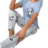 Women's Home Dress Round Collar Short-Sleeved Trousers Suit Milk Silk Cartoon Spring And Summer New