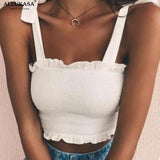 Autumn Tube 2020 New Crop top Women Bow Tie Strap Ruched tank Top Lettuce Edge Elastic Camis 17