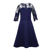 Mesh Black Gothic Dress Women Sexy Half Sleeve Round Neck Patchwork Perspective Party Swing Vintage