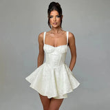 Jacquard Print Large Bow Flare Mini Dress-Outfit