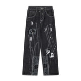 Y2k Black Baggy Jeans Men Women Fashion Harajuku High Waist Printed Denim Trouser Female Hip Hop Streetwear Wide Leg