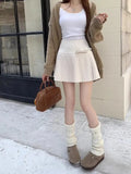 Bow Solid High Waist Pleated A-line Skirt- Outfit