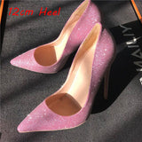 Pumps Women 12cm Thin High Heels Shoes Sexy Glitter Leather Bright Pointed Toe Female Stiletto Bling Bling LF015
