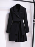 Women 2023 Spring New Fashion Women Clothing Suit Skirt Jacket Belt Waist Slim Suit Women Blazer Long Coat Black
