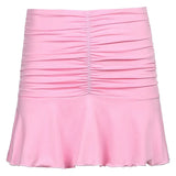Casual White High Waisted Pleated Mini Skirts Women Ruched Preppy Style Short Skirt Ladies Summer Streetwear