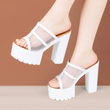 High-Heeled Slippers Women's Summer 2024 New Waterproof Platform Thick Bottom Fish Mouth Slippers Large Size Fishmouth Slippers Wear Fashionable Word