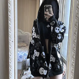 Skull Print zip up hoodie Sweatshirt Women's Hoodies Womens Y2k Casual Wear Vintage winter Hoodies women kawaii