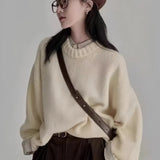 And Winter Lazy Style Retro Round Collar Collar Loose Horse Hair Pure Color Wear Inside And Thicken Sweater Female
