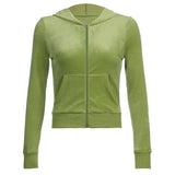 Casual Velvet Crop Top Winter Jacket Women Green Pink Zip Up Hoodies Coats Ladies Fashion Skinny Overcoat