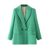 Women Chic Office Lady Double Breasted Blazer Vintage Coat Fashion Notched Collar Long Sleeve Ladies Outerwear Stylish