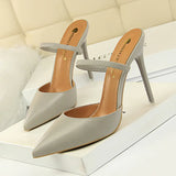 Zingj Retro Simple Baotou Slippers With High With Shallow Pointed Out A Word With Female