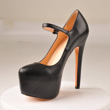 Onlymaker Women Mary Jane Platform Pumps Ankle Strap Stiletto 15~16cm High Heels Dress Buckle Shoes Large Size