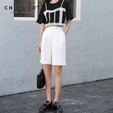 White Summer Shorts Women Loose High Waist Shorts Casual Ladies Korean Shorts 2020