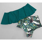 High Waist Bikinis 2021 New Print Swimwear Women Swimsuit Shoulder Ruffle Bathing Suits Beach Wear Push Up Biquini