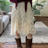 Zingj Classical Palace Wind Lace Flounce Skirt Female New Low Waist Retro Temperament Draw