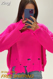Tassel Knit Women Sweater Ripped Hole Hem Autumn Winter Loose Casual Female Pullover Fashion Long Sleeve Lady