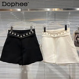 Drilling Pearl Flower Beaded Suit Shorts Women Simple Graceful White Black Shorts Female 2022 Spring Summer New Short