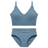 Sexy Seamless Tops Set Low-waist Panties Women Wireless Underwear Suit Soft Padded Bras Set Backless Bralette