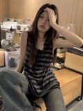 Neck Backless Casual Striped Women Loose Tanks Y2k Aesthetic Single Breasted Camisole Streetwear 2024 Summer Elegant Tank