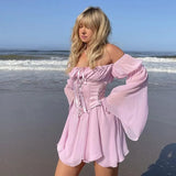 Chiffon Detachable Corset Puff Sleeve Mini Dresses-Outfit