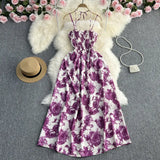 Zingj Pure And Fresh Sweet Strapless Condole Skirt Gentle Wind Waist A Word Floral Dress Seaside Vacation Beach Skirt